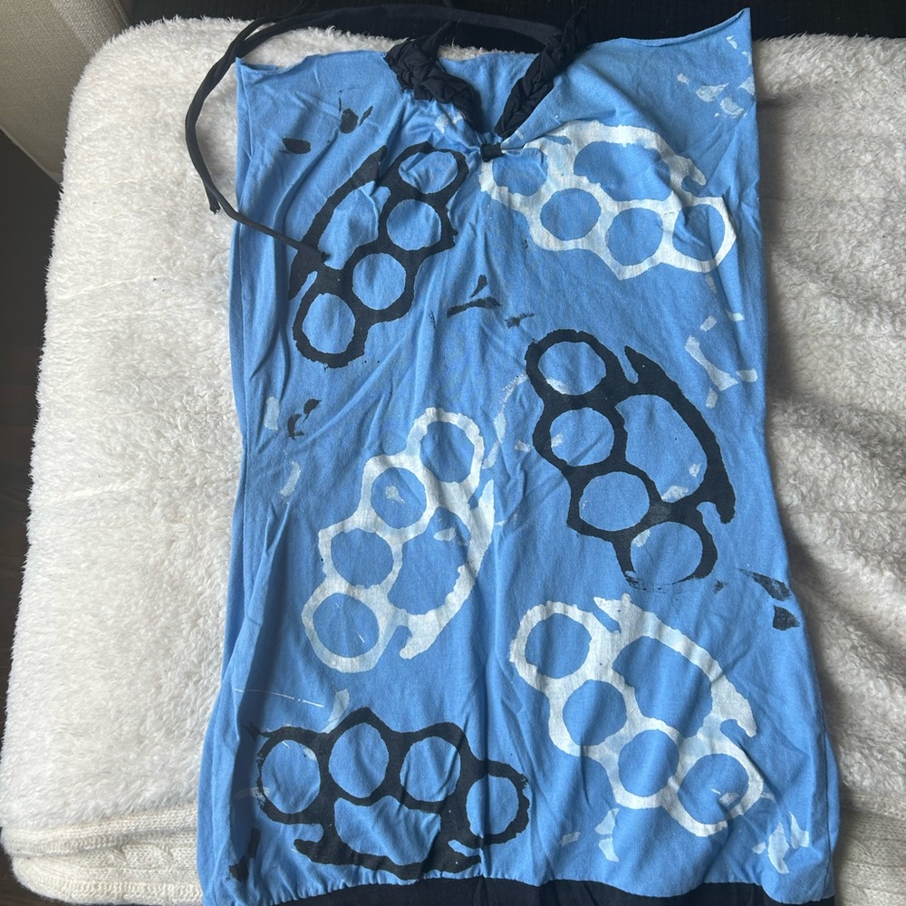 Blue halter Dress with Knuckle Duster Print